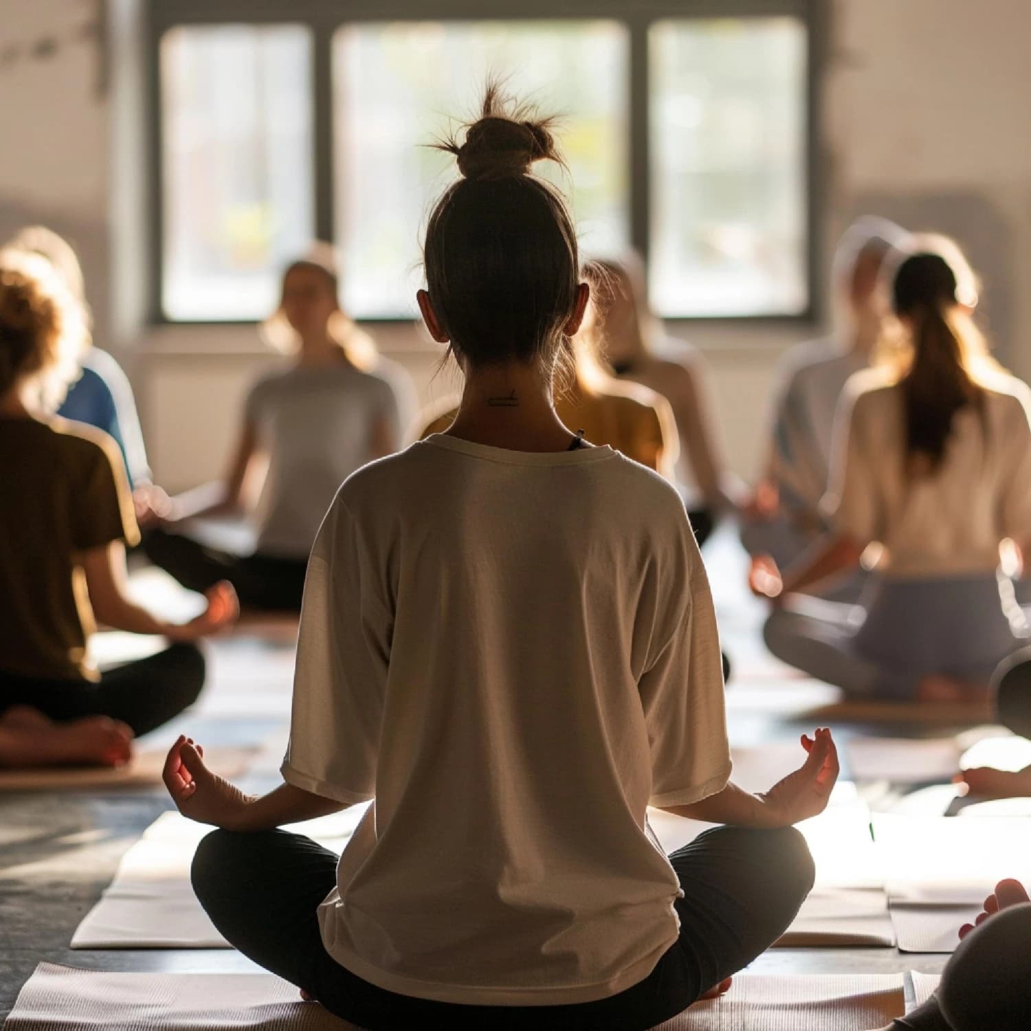 Groupe pratiquant une séance Yoga Synergy en cercle